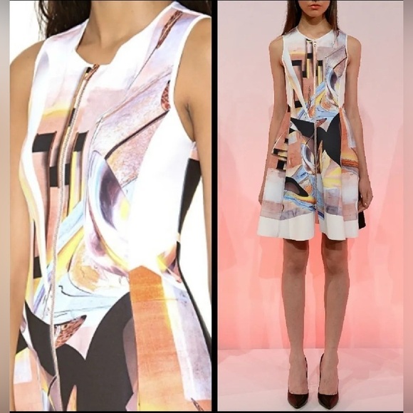 Clover Canyon Abstract Geometric Print Neoprene Scuba Fit & Flare Mini Dress - Picture 4 of 14